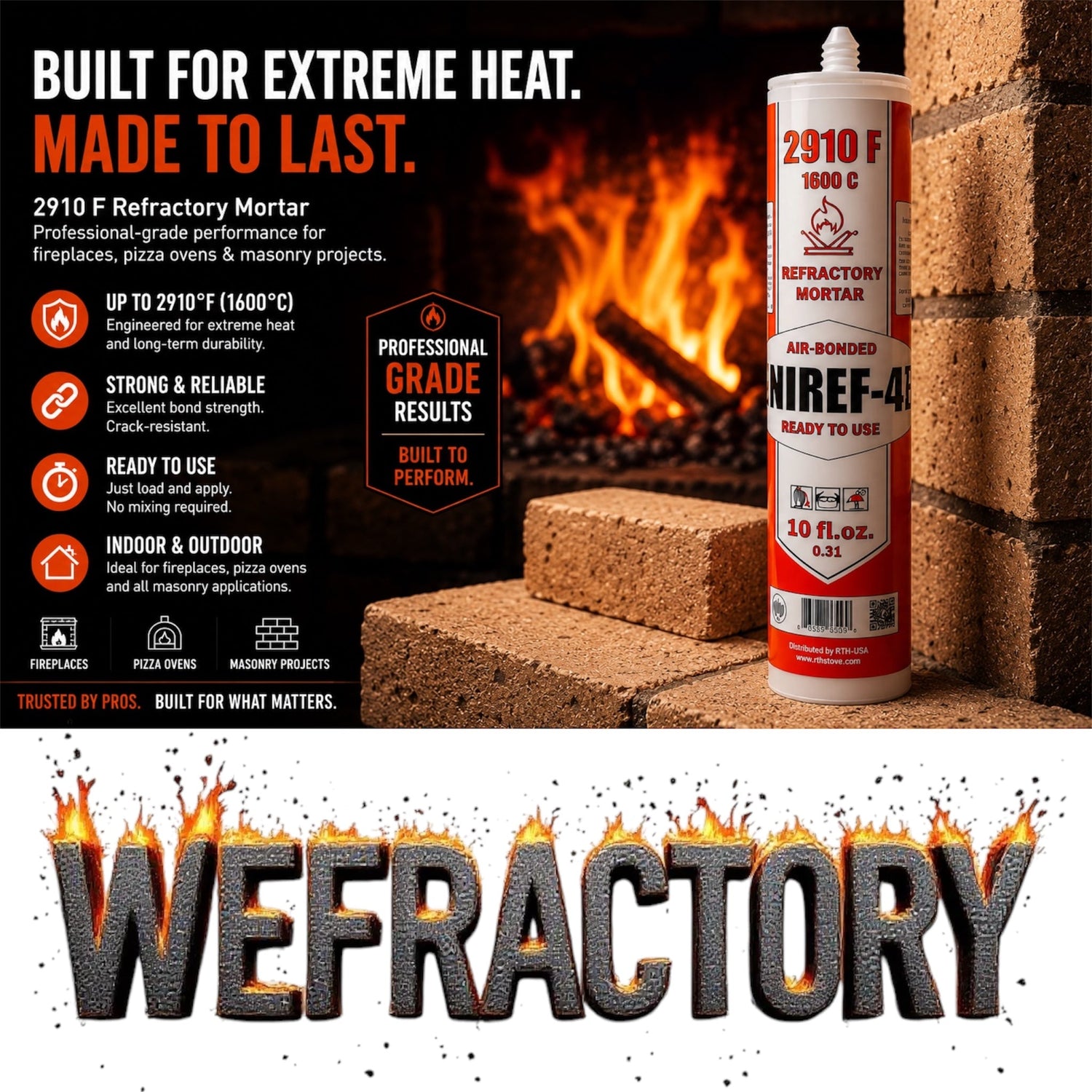 RTH-USA UNIREF-40 refractory mortar 10 fl.oz. tub details