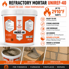 UNIREF-40 44 lb ready-to-use refractory mortar features and applications